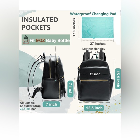 MOMINSIDE Leather Diaper Bag Backpack Leather Baby Bag - Picture 4 of 9